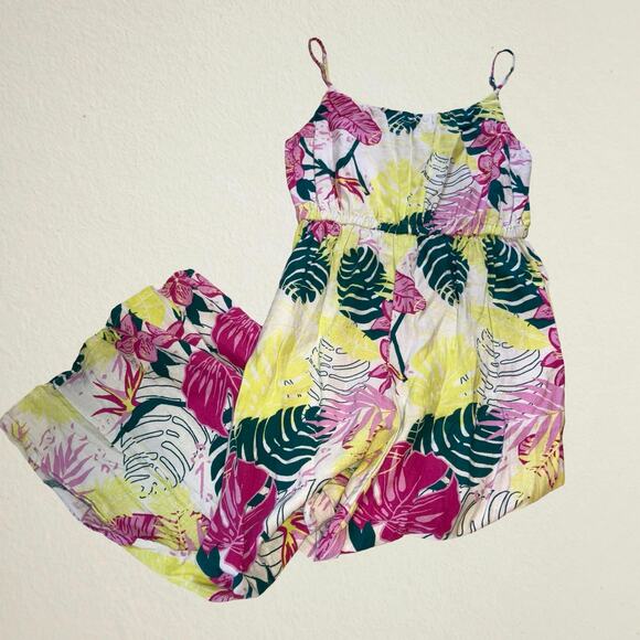 Tropical leaf white jumpsuit wide leg Nicole Miller maximalist resortwear boho - Picture 1 of 8